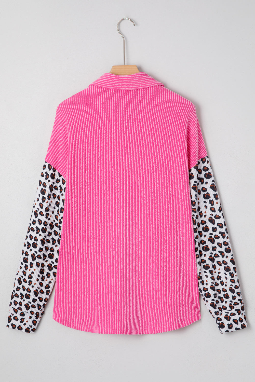 Rose Red Leopard Patched Twisted Ribbed Western Casual Shacket-Outerwear/Jackets-[Adult]-[Female]-2022 Online Blue Zone Planet