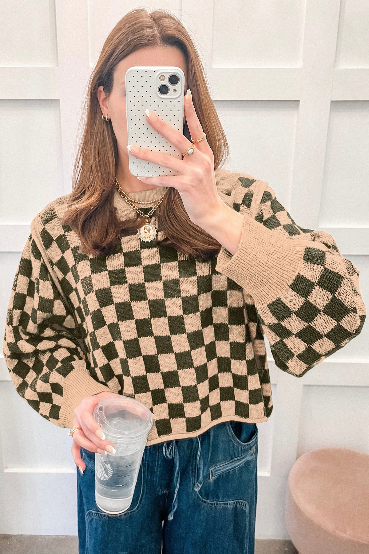 Multicolour Drop Shoulder Plaid Knit Long Sleeve Sweater-Sweaters & Cardigans/Sweaters-[Adult]-[Female]-2022 Online Blue Zone Planet