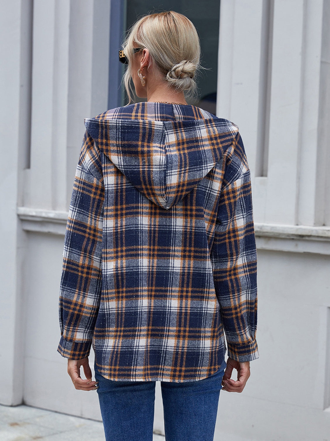 Blue Zone Planet | Plaid Button Up Long Sleeve Hooded Jacket-TOPS / DRESSES-[Adult]-[Female]-2022 Online Blue Zone Planet