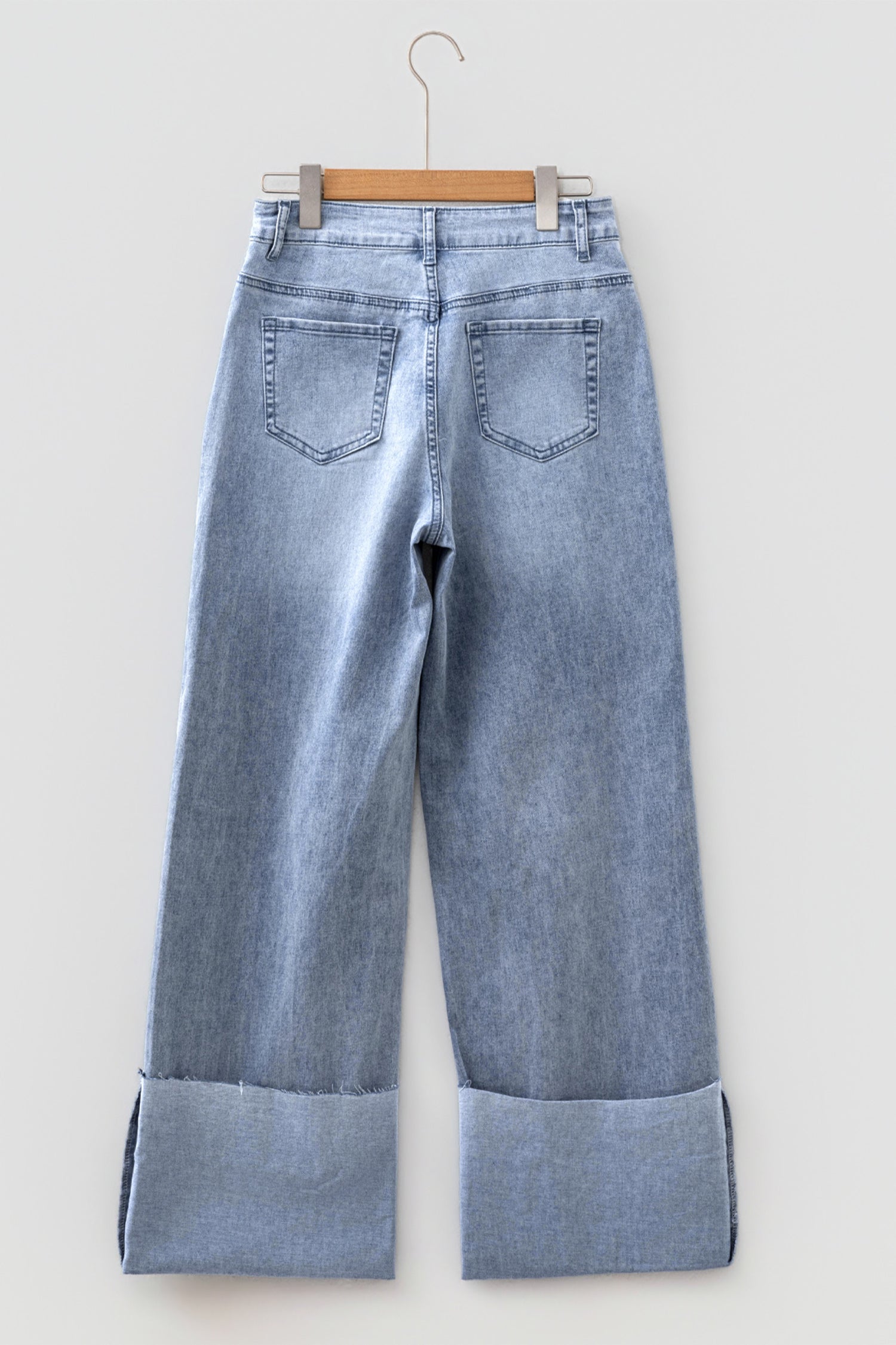 Beau Blue Turn-up Cuffs Womens Loose Jeans-Bottoms/Jeans-[Adult]-[Female]-2022 Online Blue Zone Planet