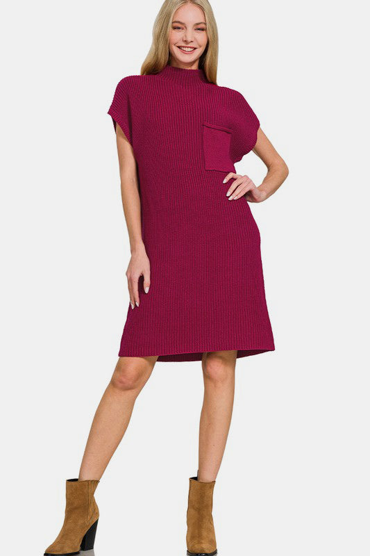 Zenana Mock Neck Short Sleeve Sweater Dress-TOPS / DRESSES-[Adult]-[Female]-2022 Online Blue Zone Planet