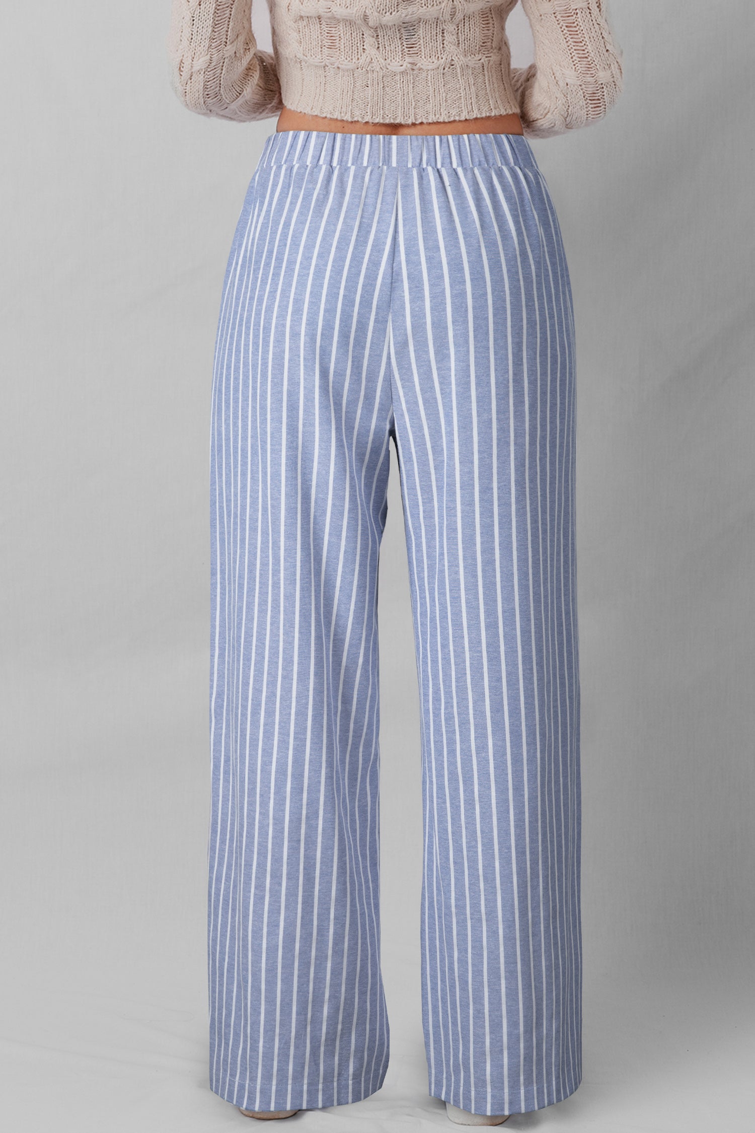 Sky Blue Stripe Buttoned Detail Loose Casual Pants-Bottoms/Pants & Culotte-[Adult]-[Female]-2022 Online Blue Zone Planet