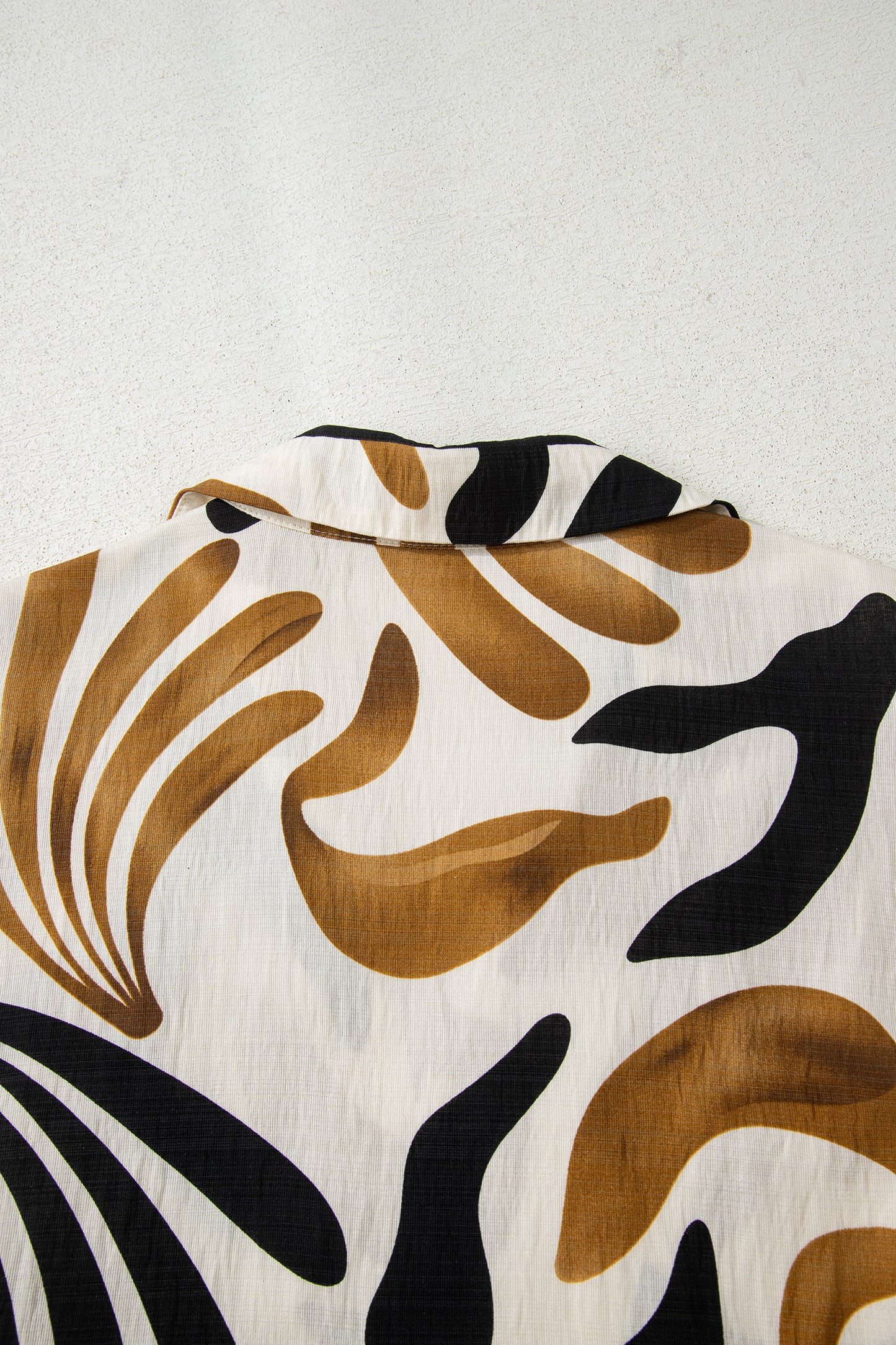 Brown Tropical Printed Contrast Trim Neck Long Sleeve Ruffle Hem Dress-TOPS / DRESSES-[Adult]-[Female]-2022 Online Blue Zone Planet