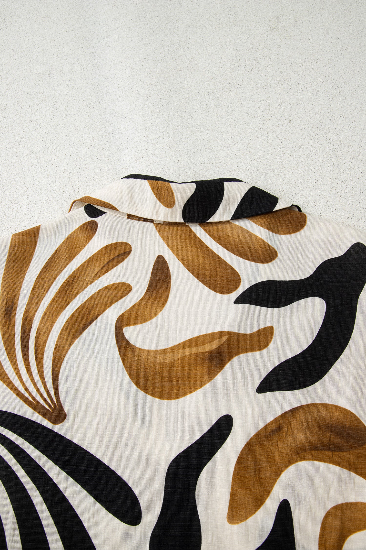 Brown Tropical Printed Contrast Trim Neck Long Sleeve Ruffle Hem Dress-TOPS / DRESSES-[Adult]-[Female]-2022 Online Blue Zone Planet