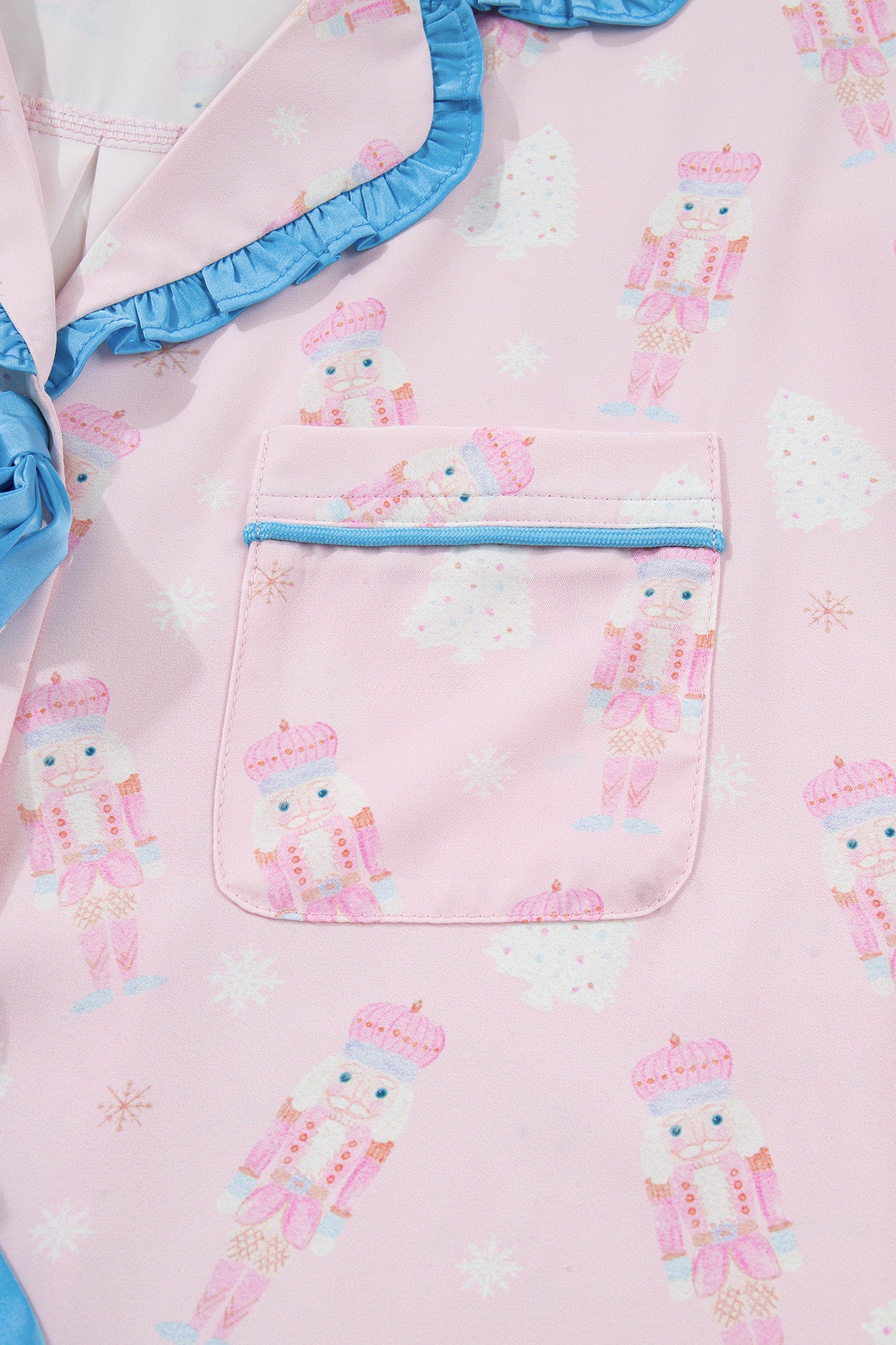 Pink Bow Tie Front Christmas Nutcracker Long Sleeve Shirt Shorts Pajama Set-Loungewear & Sleepwear/Sleepwear-[Adult]-[Female]-2022 Online Blue Zone Planet