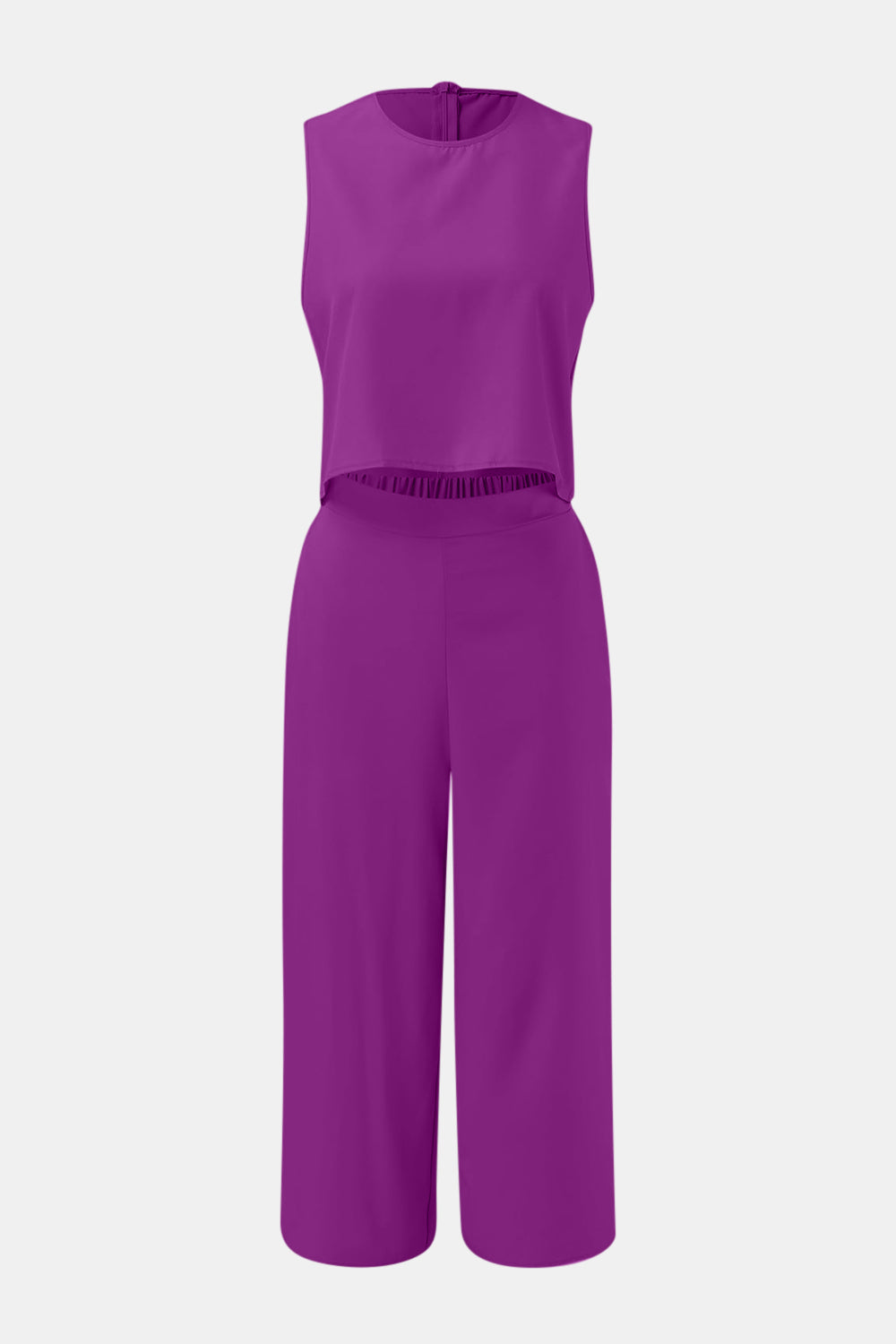 Round Neck Top and Wide Leg Pants Set-TOPS / DRESSES-[Adult]-[Female]-Red-Violet-S-2022 Online Blue Zone Planet