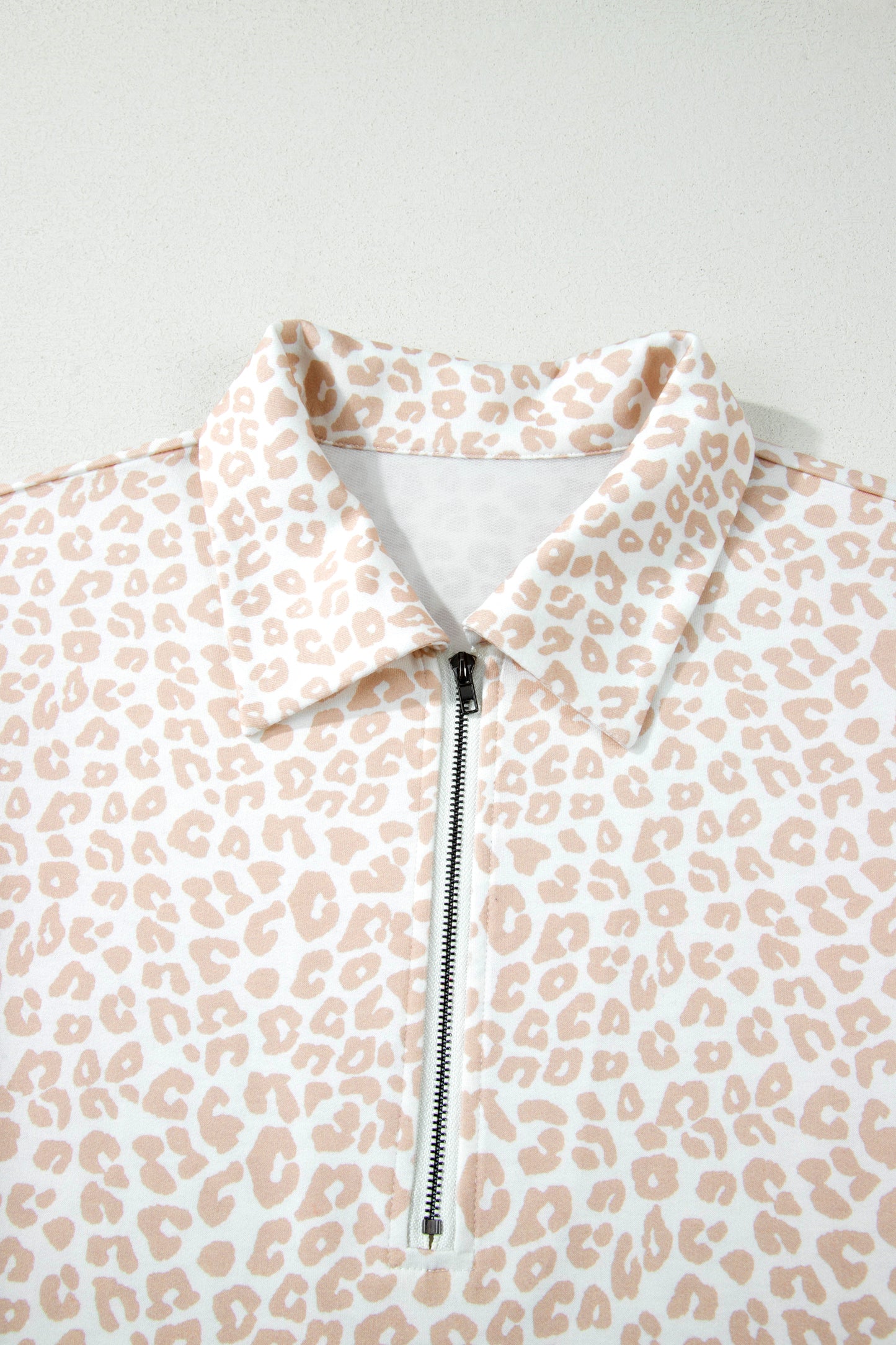 Beige Leopard Zip Polo Top 2pcs Short Set-Two Piece Sets/Short Sets-[Adult]-[Female]-2022 Online Blue Zone Planet