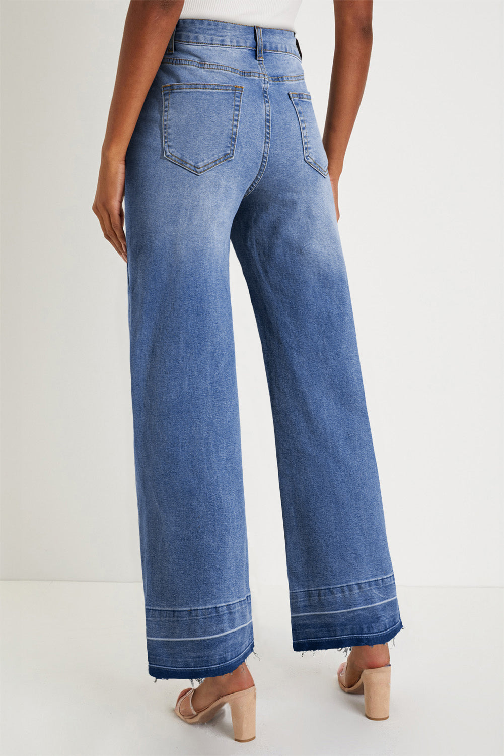 Dusk Blue Raw Hem Unique Cuffs Straight High Rise Loose Jeans-Bottoms/Jeans-[Adult]-[Female]-2022 Online Blue Zone Planet
