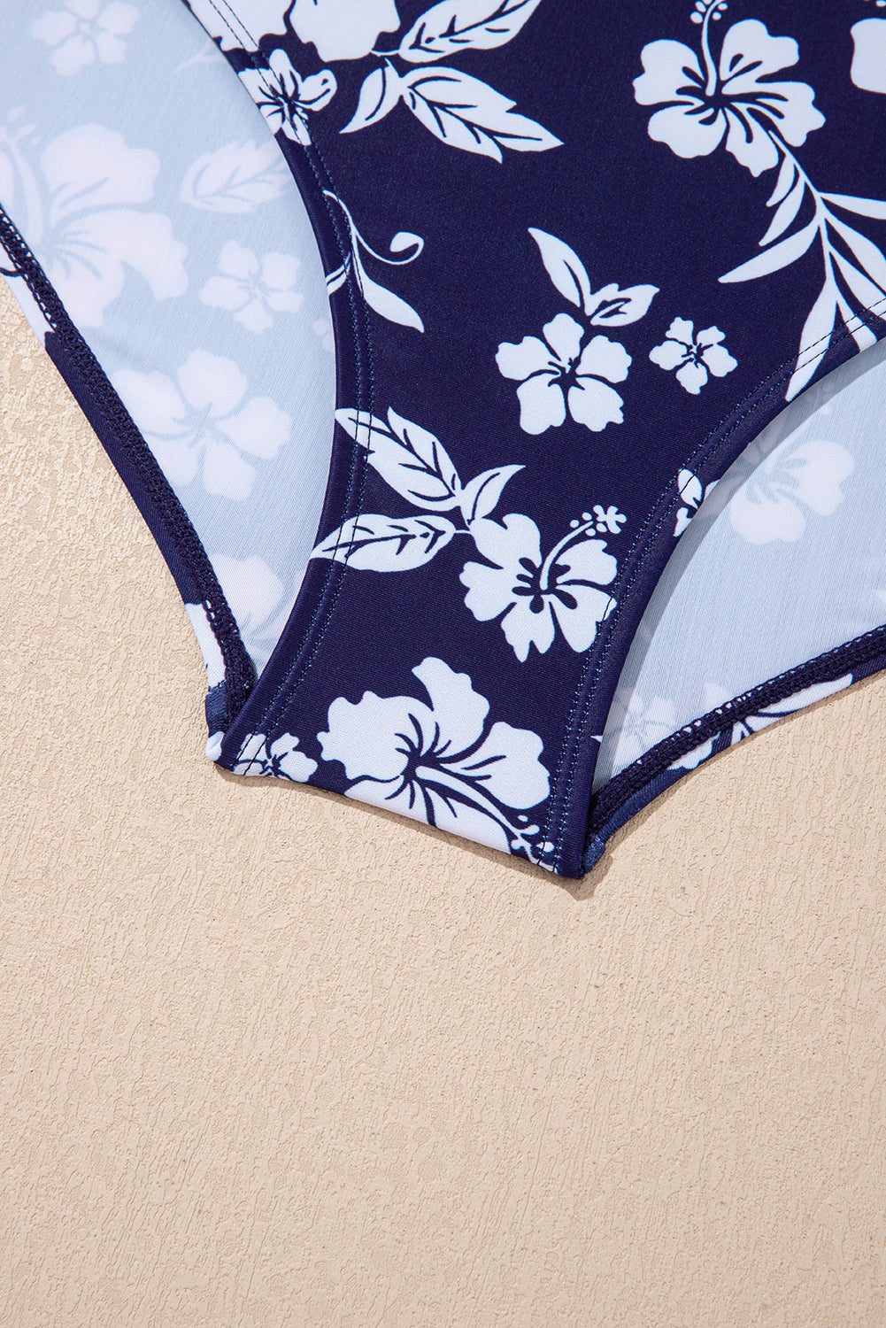 Blue Crossed Back Floral Print Asymmetric Knot Side One Piece Swimsuit-Swimwear/One Piece Swimsuit-[Adult]-[Female]-2022 Online Blue Zone Planet