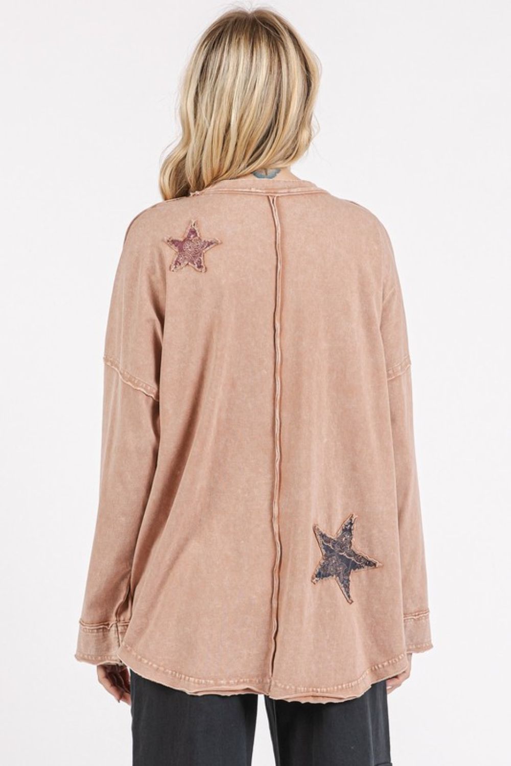 Mittoshop Mineral Wash Star Patch Long Sleeve T-Shirt-TOPS / DRESSES-[Adult]-[Female]-2022 Online Blue Zone Planet