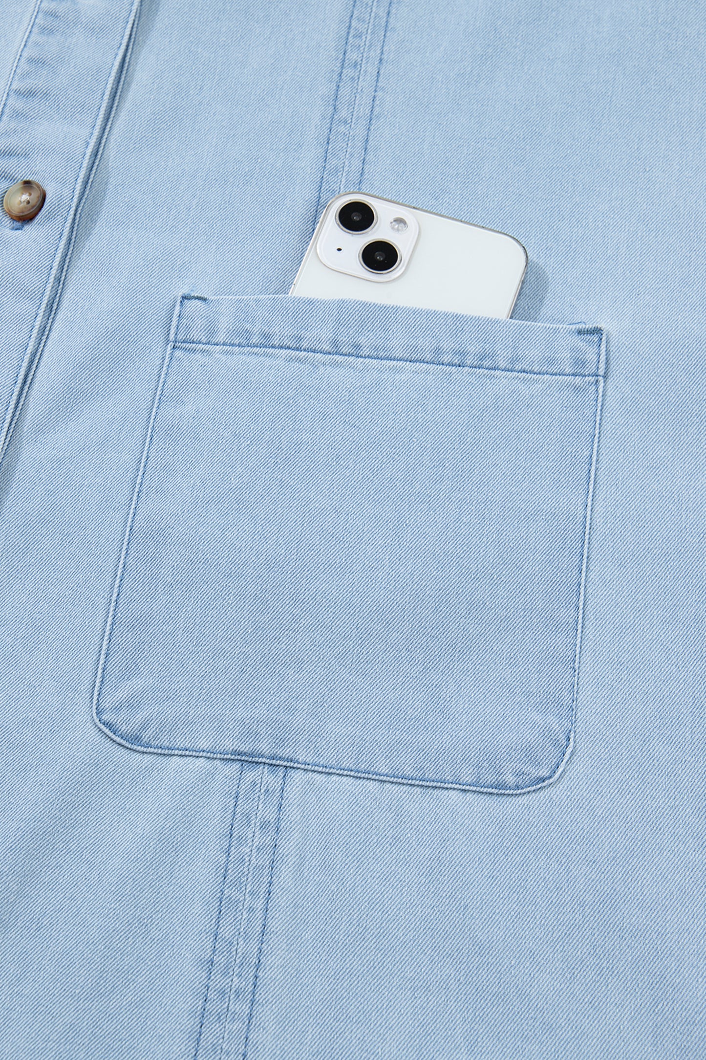 Beau Blue Ruffled Edge Collared Shift Denim Dress with Pockets-TOPS / DRESSES-[Adult]-[Female]-2022 Online Blue Zone Planet