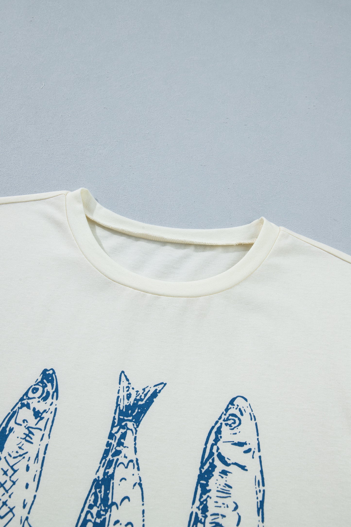 White Fish Print Short Sleeve Round Neck T Shirt-Tops/Tops & Tees-[Adult]-[Female]-2022 Online Blue Zone Planet