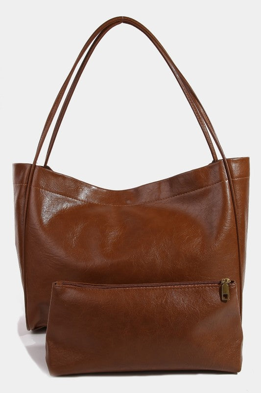 Fame Faux Leather Tote Bag-HANDBAGS-[Adult]-[Female]-Brown-One Size-2022 Online Blue Zone Planet