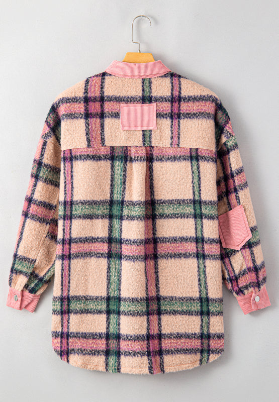 Fuzzy Plaid Corduroy Patchwork Shacket-TOPS / DRESSES-[Adult]-[Female]-2022 Online Blue Zone Planet