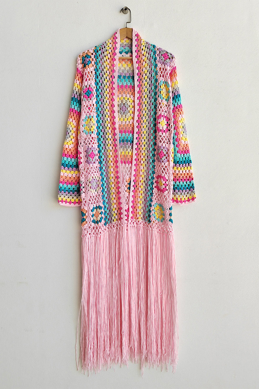 Fringe Tied Long Sleeve Cardigan-TOPS / DRESSES-[Adult]-[Female]-Blush Pink-M-2022 Online Blue Zone Planet