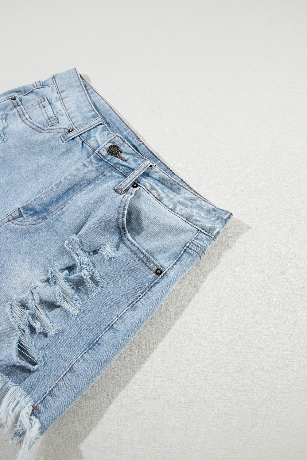 Distressed Raw Hem Denim Shorts-BOTTOMS SIZES SMALL MEDIUM LARGE-[Adult]-[Female]-2022 Online Blue Zone Planet