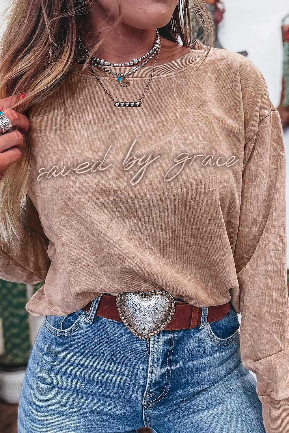 DUNE saved by grace Letter Embroidery Mineral Wash Loose Sweatshirt-Tops/Sweatshirts & Hoodies-[Adult]-[Female]-2022 Online Blue Zone Planet