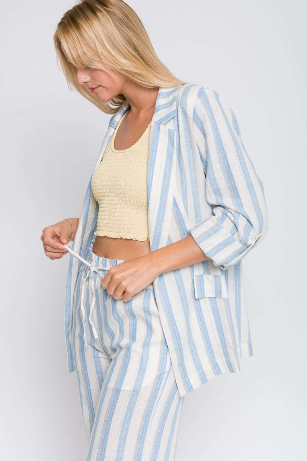 Love Tree Linen Woven Striped Blazer-TOPS / DRESSES-[Adult]-[Female]-2022 Online Blue Zone Planet