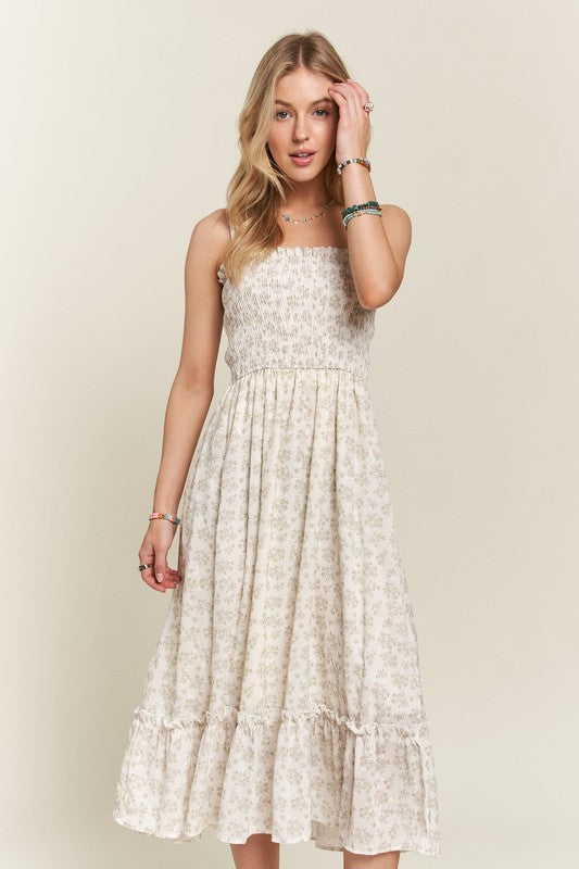 ADORA Smocked Floral Ruffled Hem Cami Dress-TOPS / DRESSES-[Adult]-[Female]-2022 Online Blue Zone Planet
