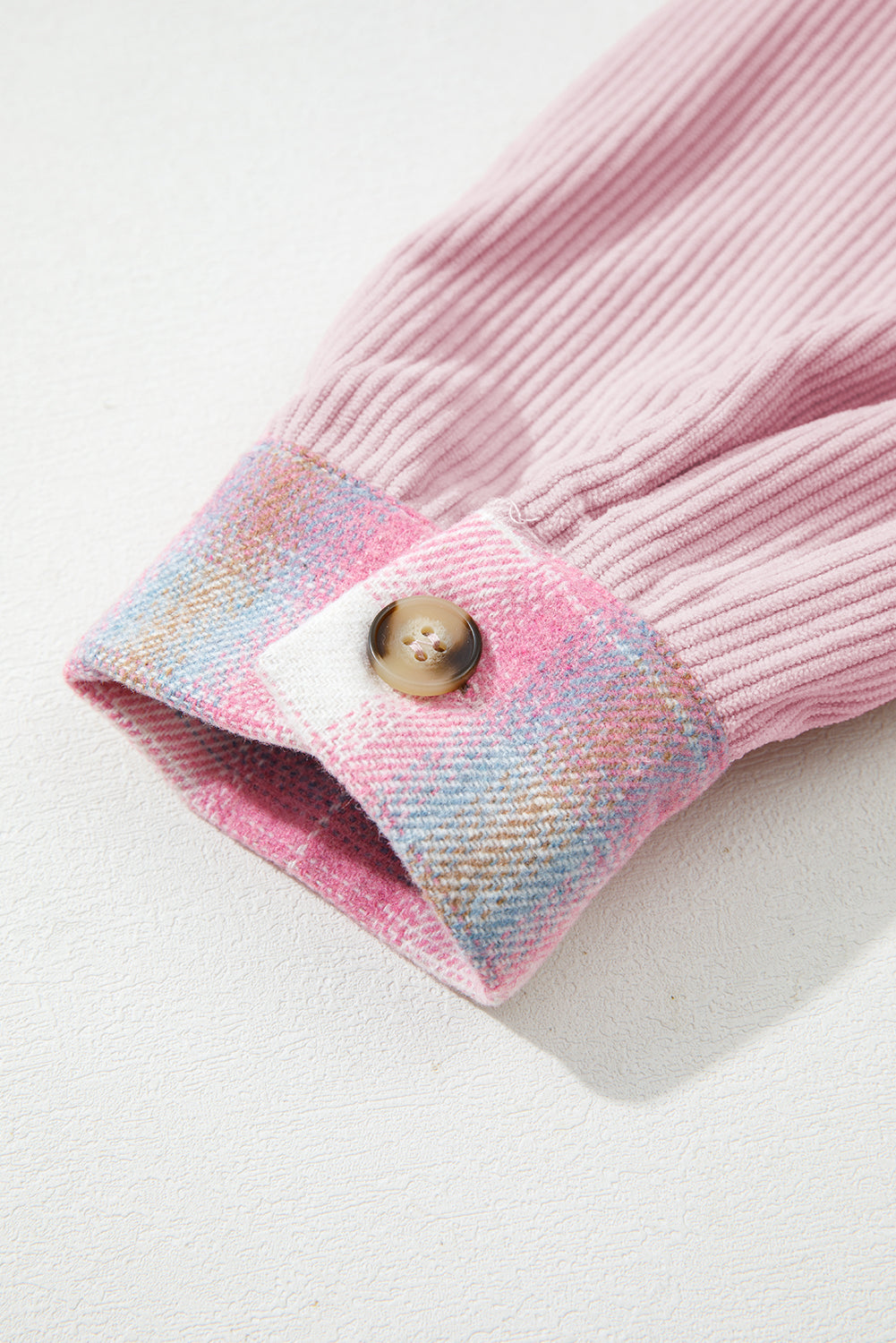 Pink Brushed Plaid Corduroy Flap Pockets Patchwork Shacket-Outerwear/Plaid Shackets-[Adult]-[Female]-2022 Online Blue Zone Planet