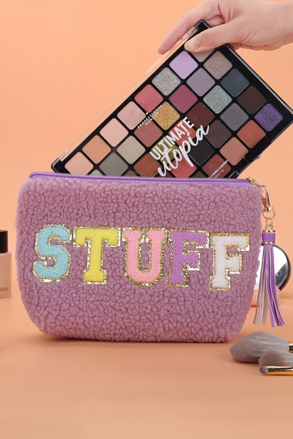 Phalaenopsis Sparkle Letter Pattern Tassel Zipper Makeup Bag-Shoes & Bags/Makeup Bags-[Adult]-[Female]-2022 Online Blue Zone Planet