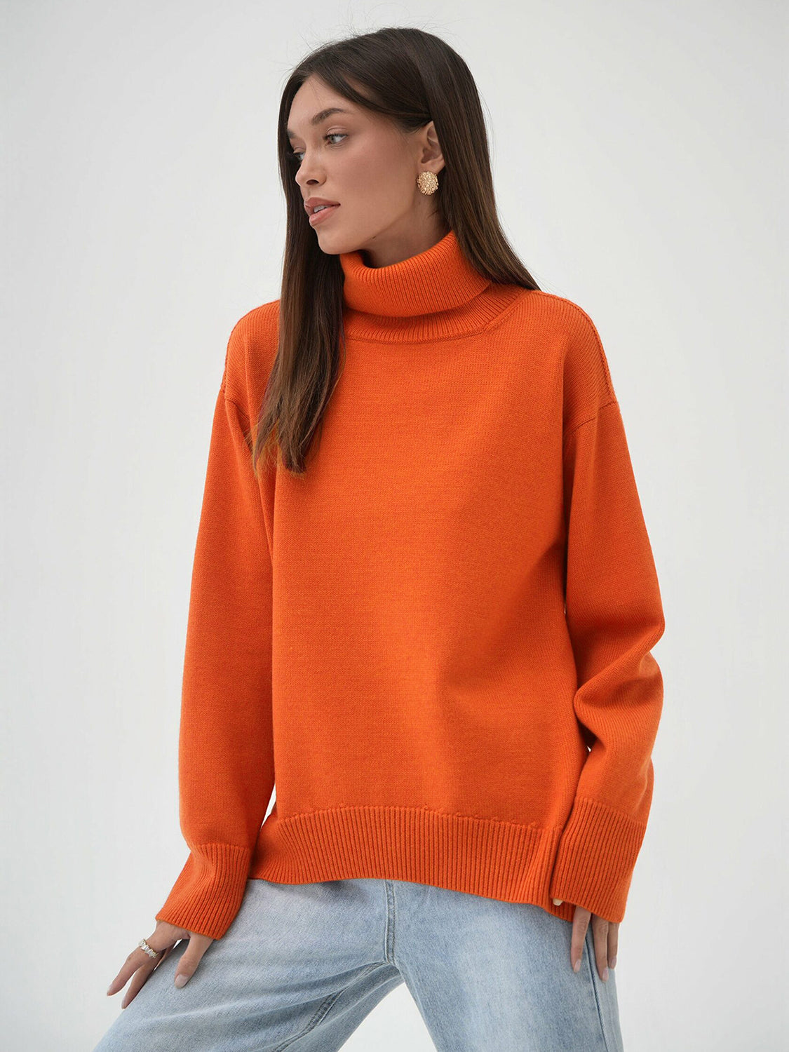 Turtleneck Long Sleeve Sweater-TOPS / DRESSES-[Adult]-[Female]-Orange-S-2022 Online Blue Zone Planet