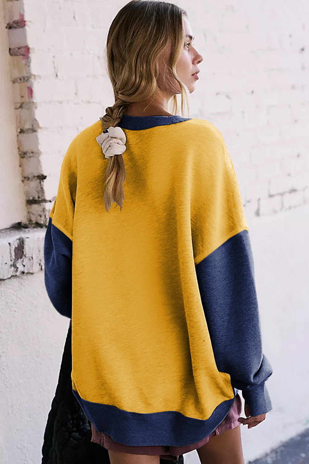 Blue Zone Planet | Parchment Color Block Thumbhole Sleeve Drop Shoulder Sweatshirt-Tops/Sweatshirts & Hoodies-[Adult]-[Female]-2022 Online Blue Zone Planet