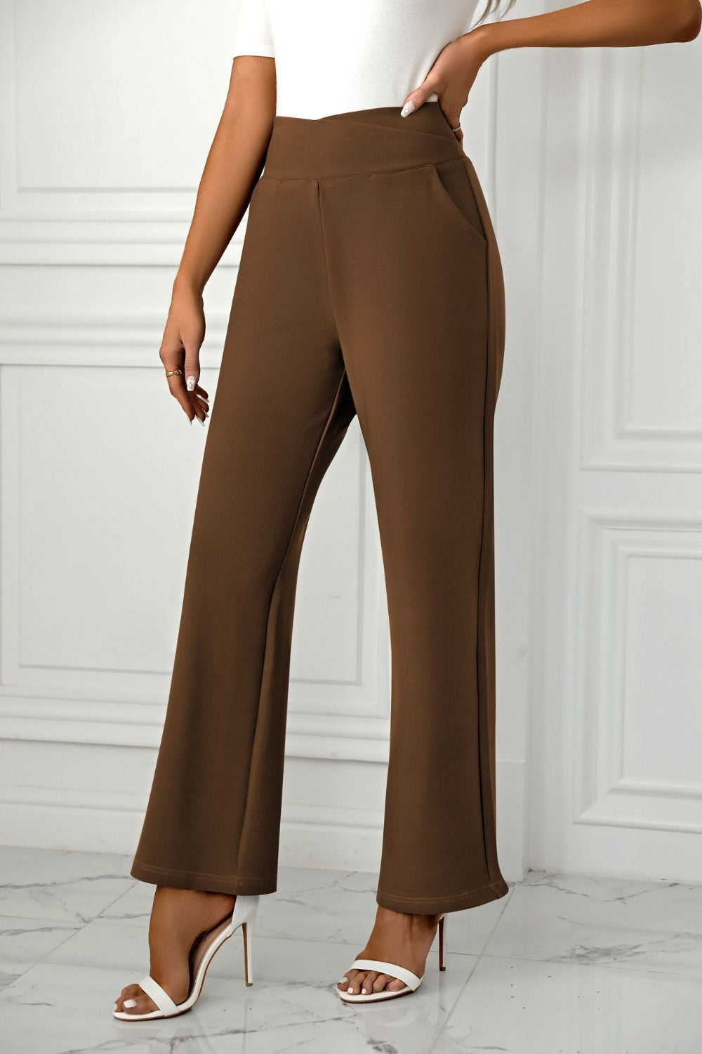 High Waist Straight Leg Pants-BOTTOMS SIZES SMALL MEDIUM LARGE-[Adult]-[Female]-2022 Online Blue Zone Planet