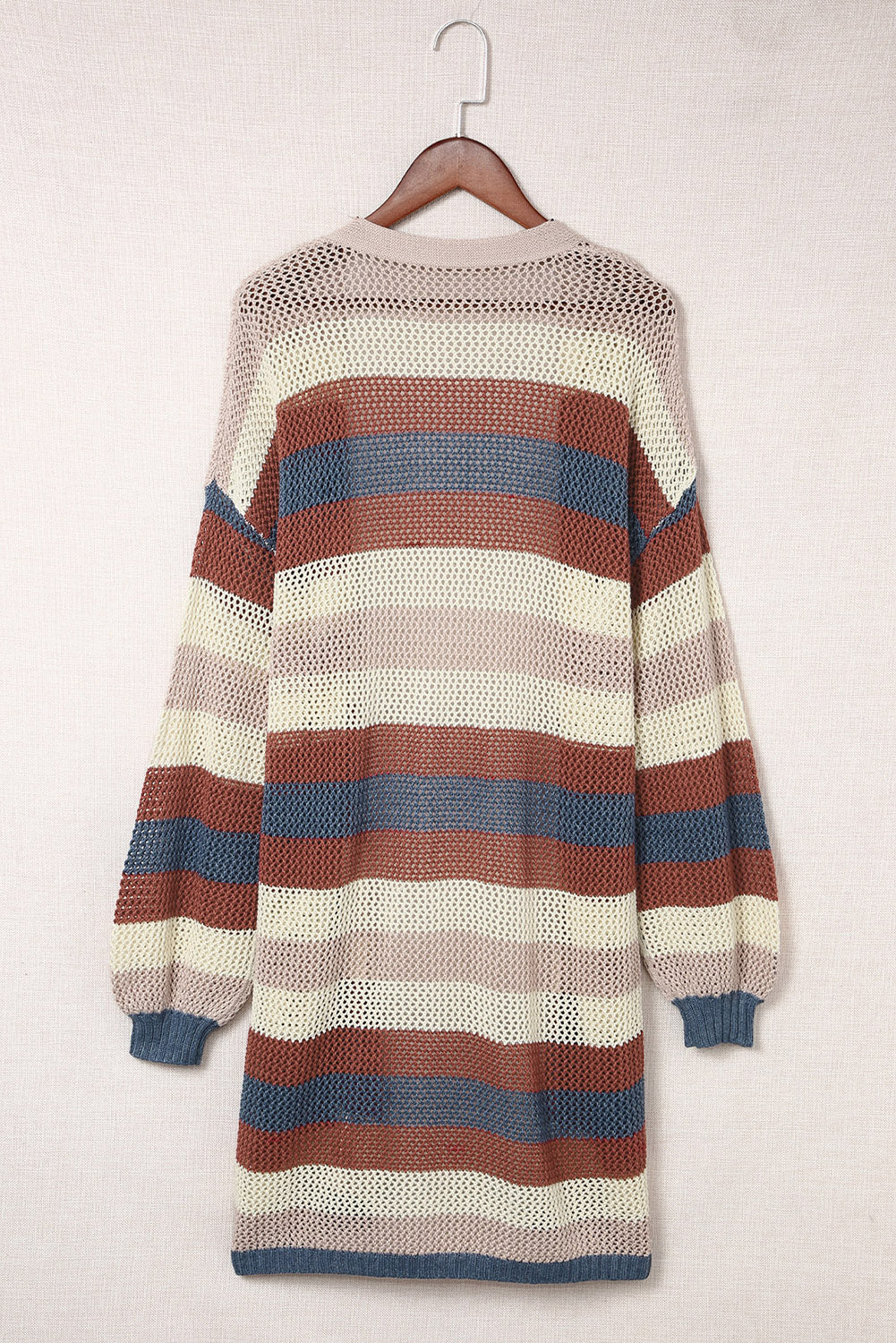 Blue Striped Color Block Hollowed Knit Cardigan-Sale (50% OFF)/30% OFF-[Adult]-[Female]-2022 Online Blue Zone Planet
