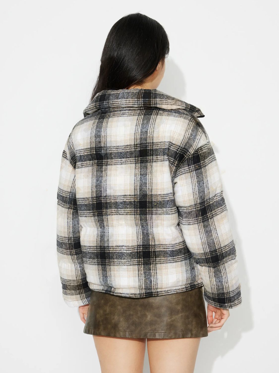 Plaid Zip Up Long Sleeve Jacket-TOPS / DRESSES-[Adult]-[Female]-2022 Online Blue Zone Planet