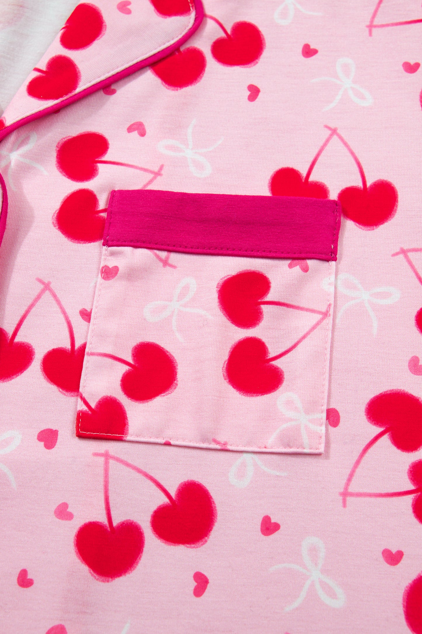 Rose Cherry Bow Mixed Print Scalloped Edge Short Pajama Set-Loungewear & Sleepwear/Loungewear-[Adult]-[Female]-2022 Online Blue Zone Planet