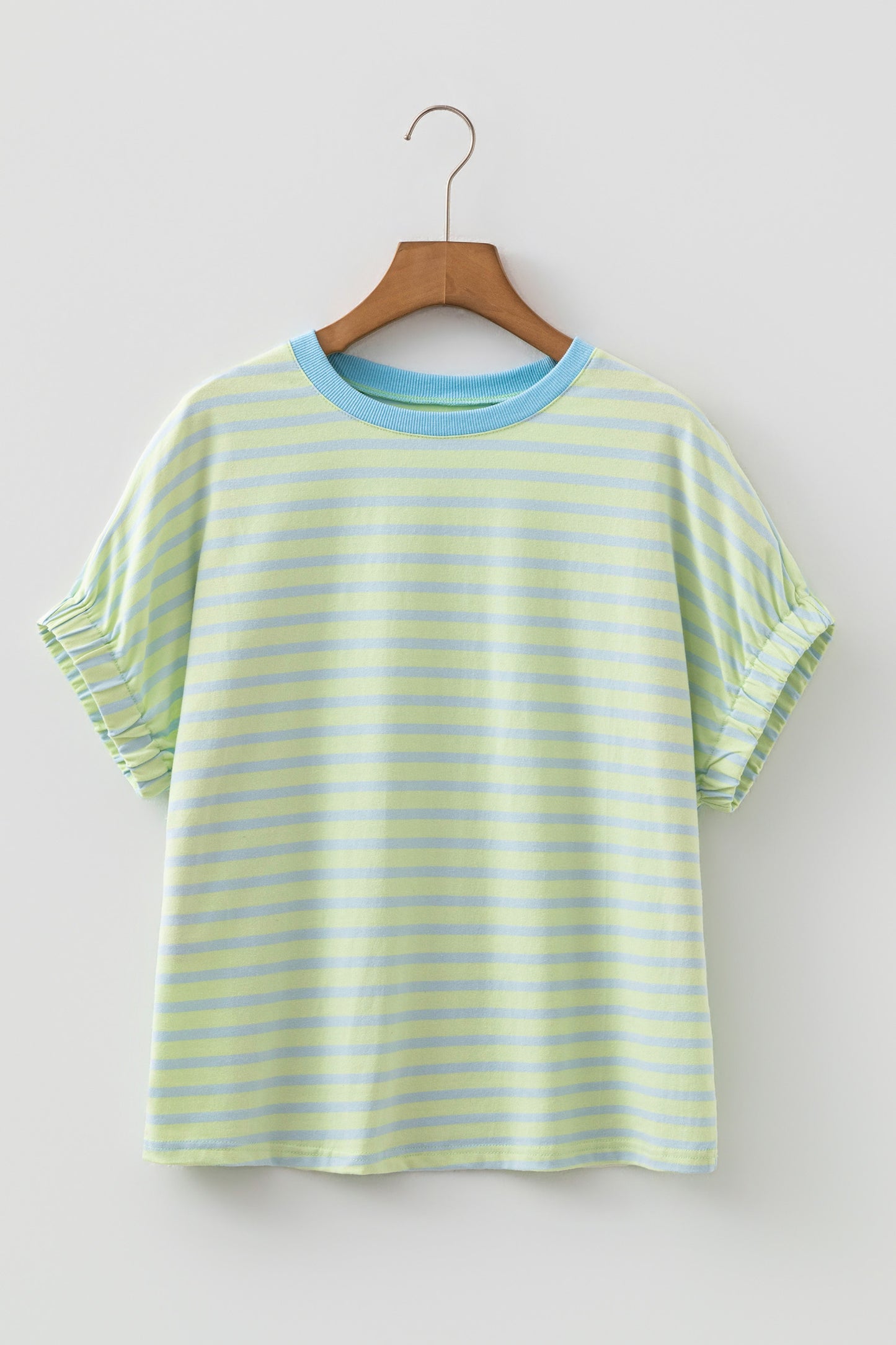 Green Stripe Striped Round Neck Short Sleeve Casual Shift T-Shirt