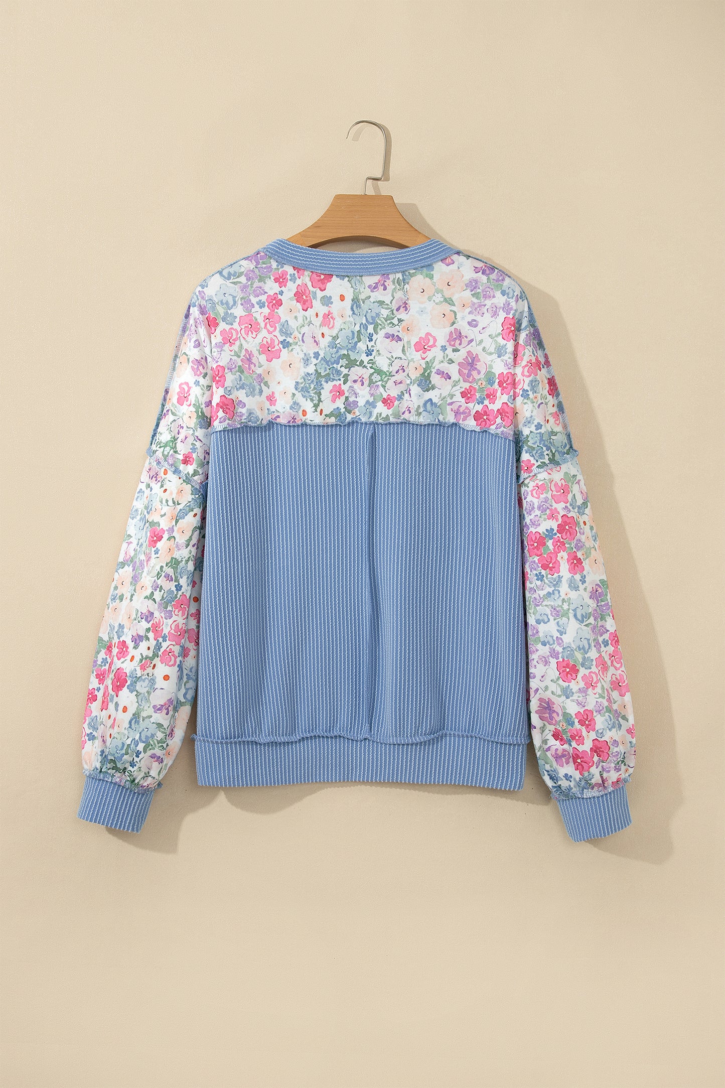 Multicolour Floral Print Round Neck Long Sleeve Top