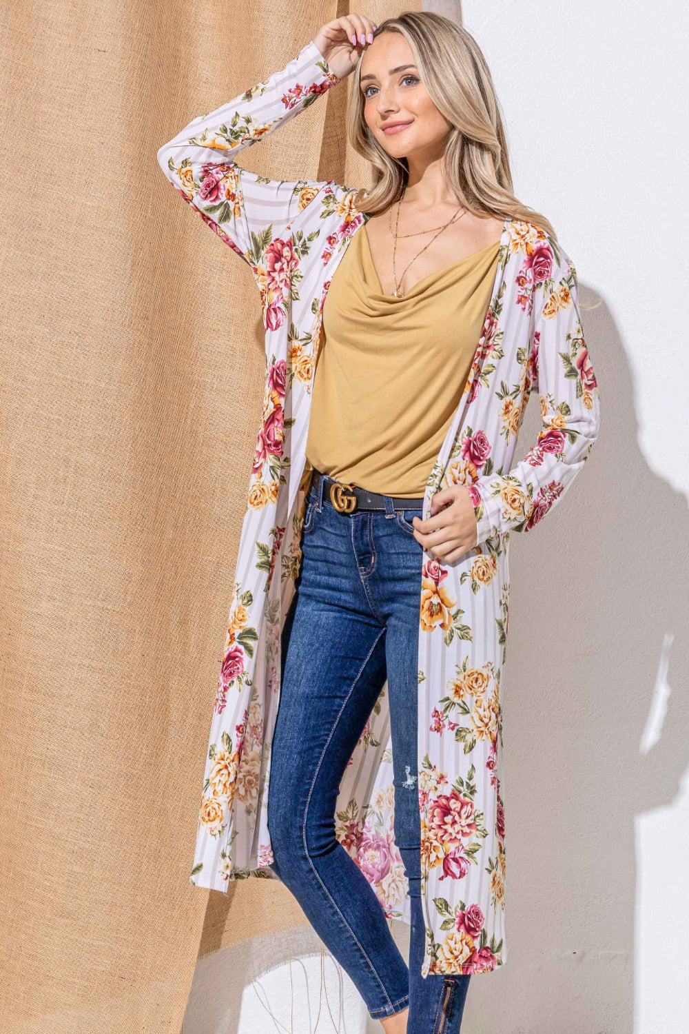 And The Why Floral Kimono Open Front Longline Cardigan-TOPS / DRESSES-[Adult]-[Female]-2022 Online Blue Zone Planet