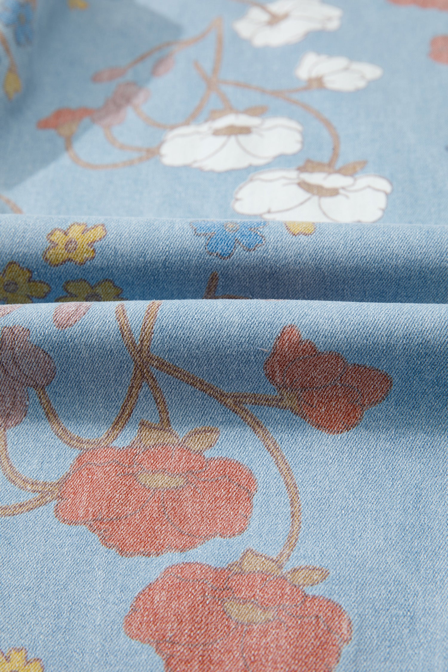 Sky Blue Floral Printed Raw Hem Shift Jeans-Bottoms/Jeans-[Adult]-[Female]-2022 Online Blue Zone Planet