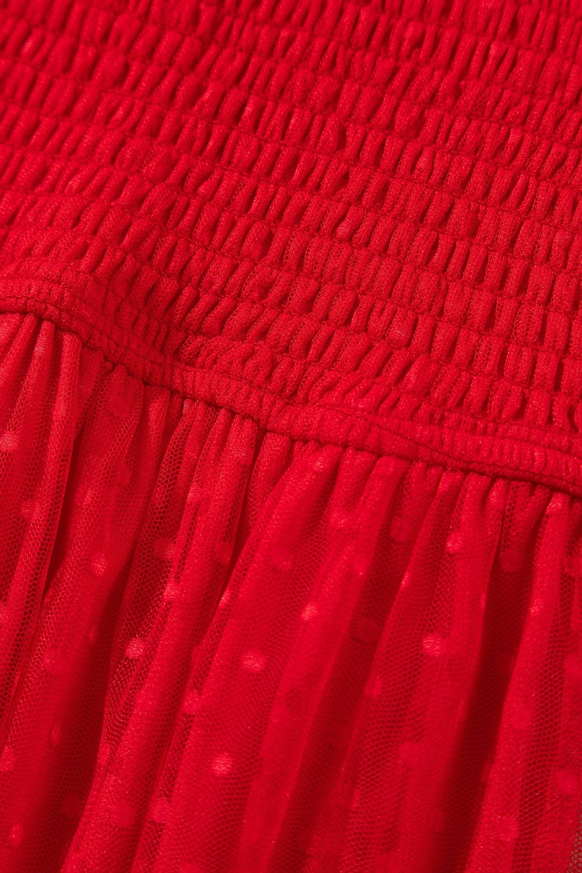 Fiery Red Tiered Tulle Smocked Bodice Puff Sleeve Dress-TOPS / DRESSES-[Adult]-[Female]-2022 Online Blue Zone Planet