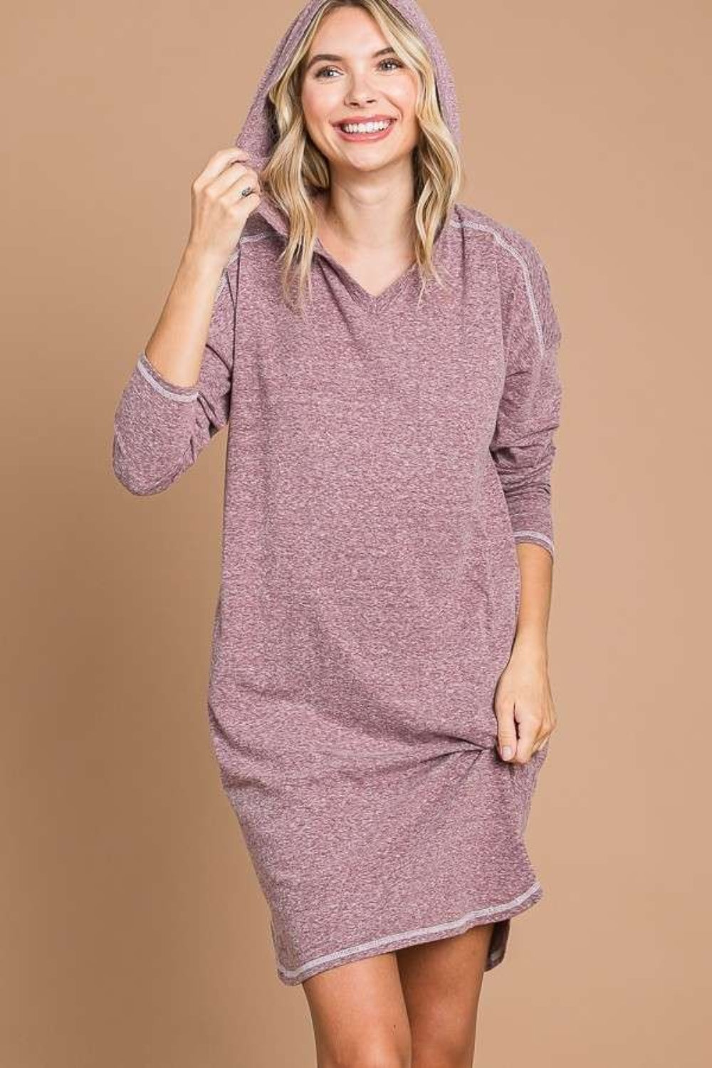 Culture Code Full Size Hooded Long Sleeve Sweater Dress-TOPS / DRESSES-[Adult]-[Female]-VIVIDMERLOT-S-2022 Online Blue Zone Planet