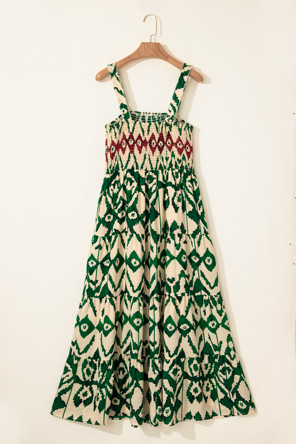 Green Boho Shirred A line Sleeveless Maxi Dress-Maxi Dresses-[Adult]-[Female]-2022 Online Blue Zone Planet
