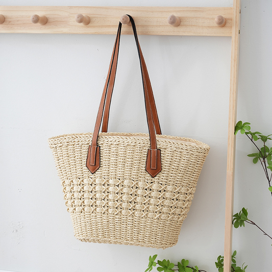 New single shoulder straw bag fashion beach vacation large capacity handbag tote bag-[Adult]-[Female]-Cream-FREESIZE-2022 Online Blue Zone Planet