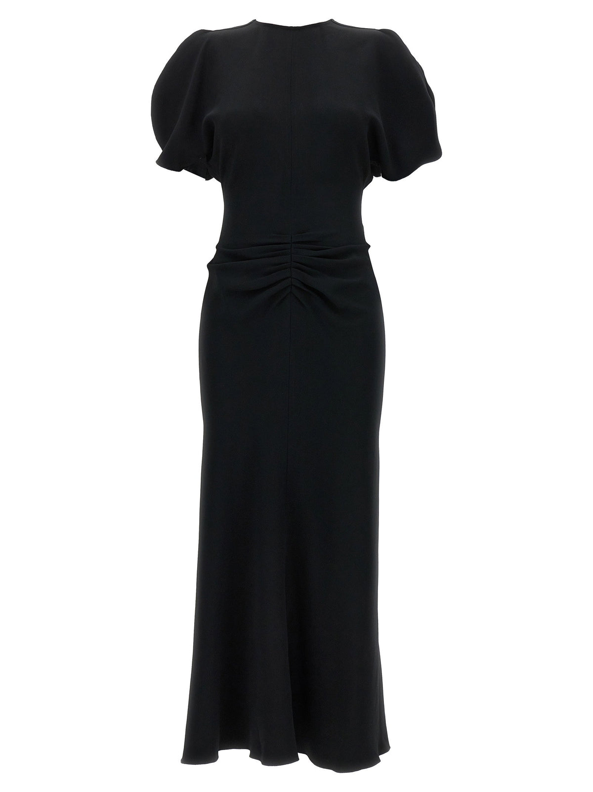 Victoria Beckham Gathered Waist Midi Dress-Dresses-[Adult]-[Female]-6 UK-Black-2022 Online Blue Zone Planet