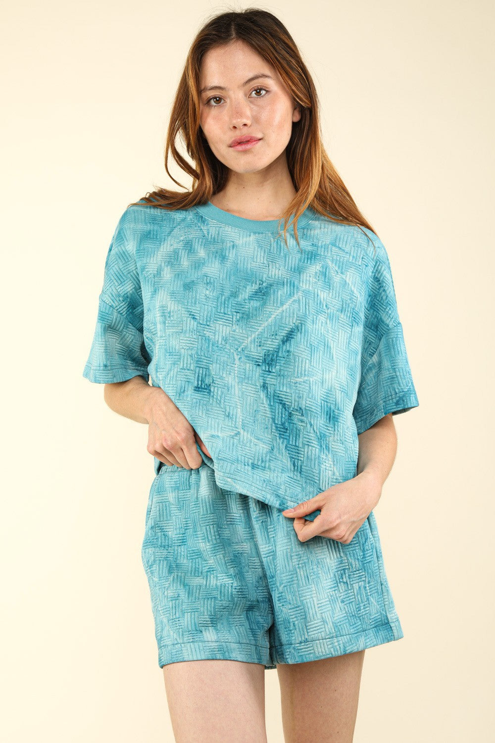 VERY J Quilted Washed Crop Top and Shorts Set-TOPS / DRESSES-[Adult]-[Female]-Teal-S-2022 Online Blue Zone Planet