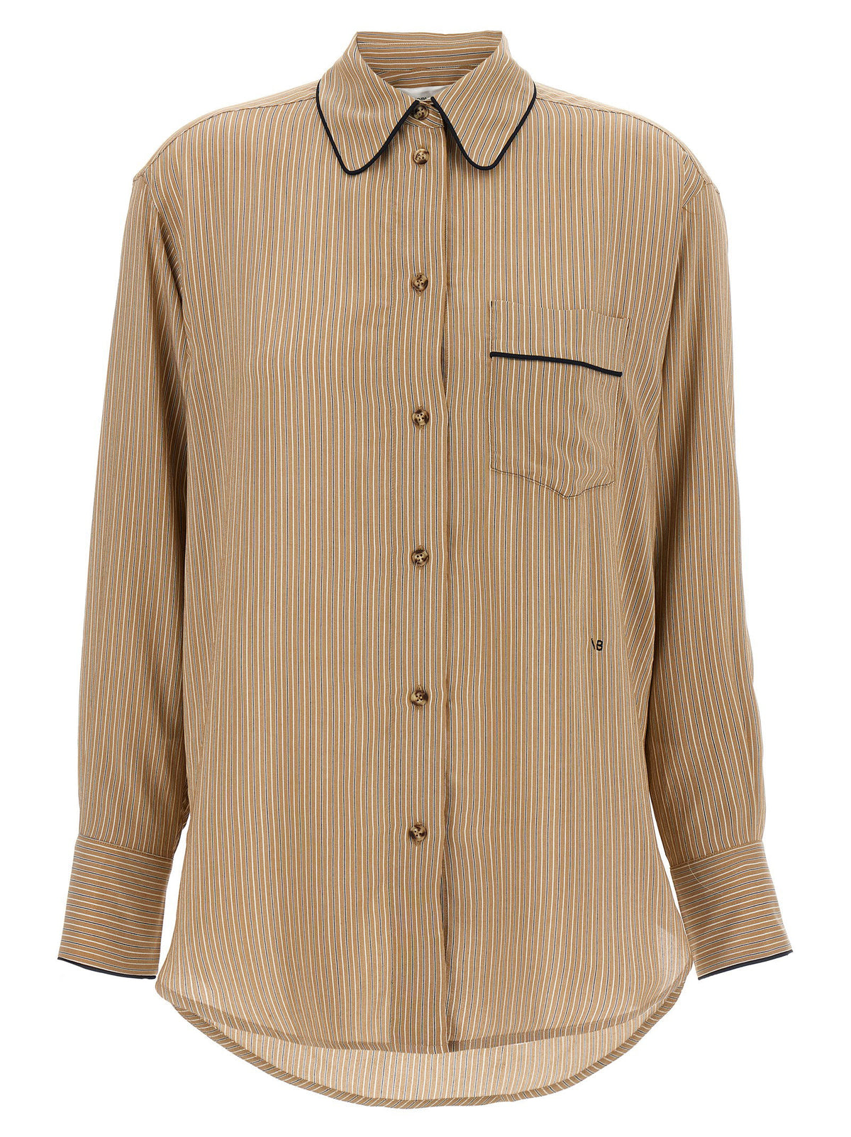 Victoria Beckham Piping Detail Pyjama Shirt-Shirts-[Adult]-[Female]-10 UK-Brown-2022 Online Blue Zone Planet