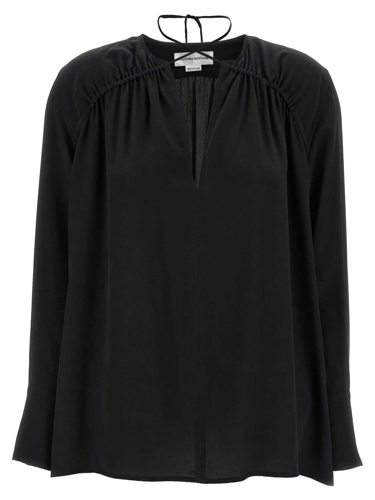 Victoria Beckham Gather Detail Tie Blouse-Shirts-[Adult]-[Female]-4 UK-Black-2022 Online Blue Zone Planet