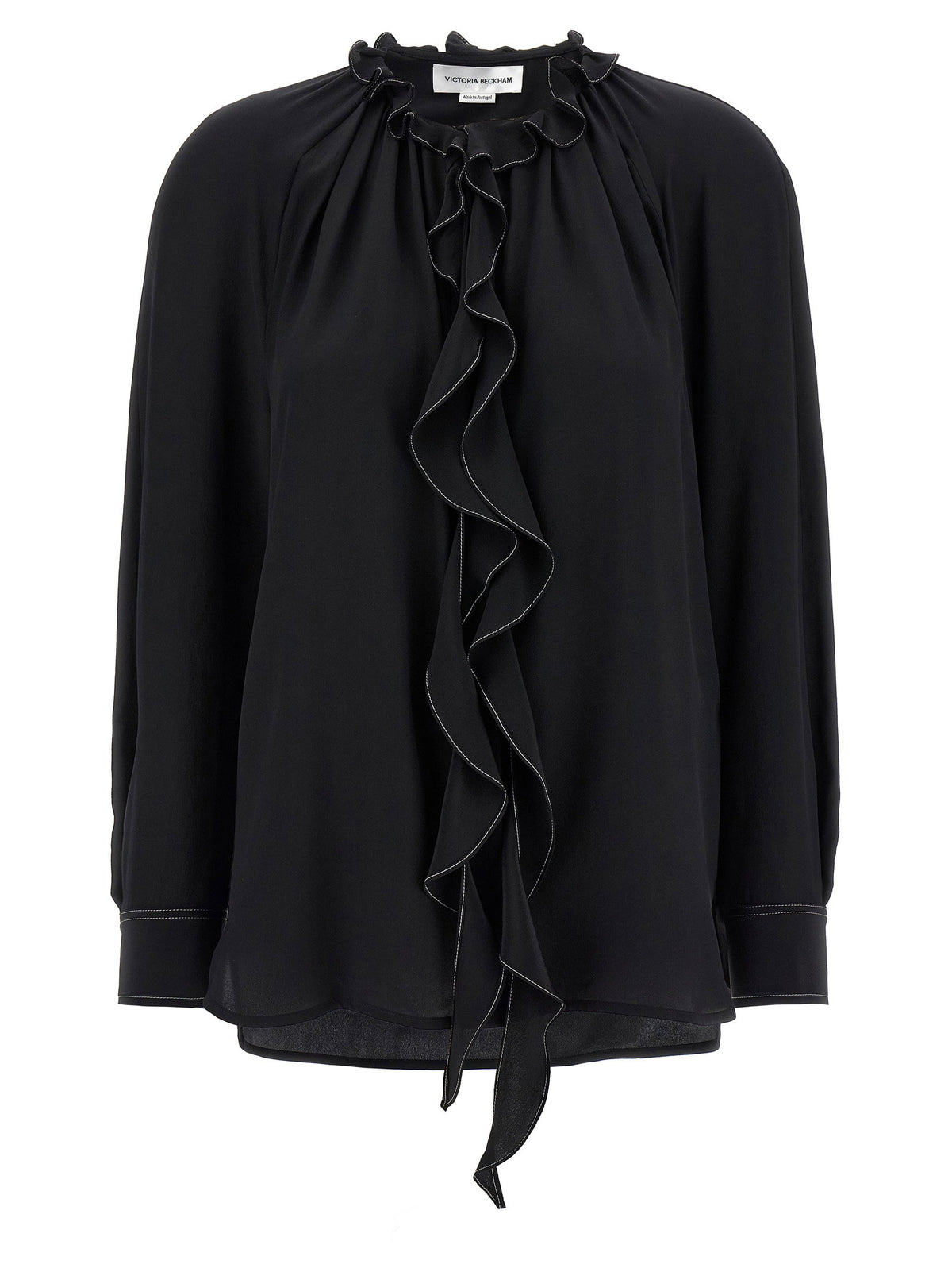 Victoria Beckham Ruffle Blouse-Shirts-[Adult]-[Female]-10 UK-Black-2022 Online Blue Zone Planet