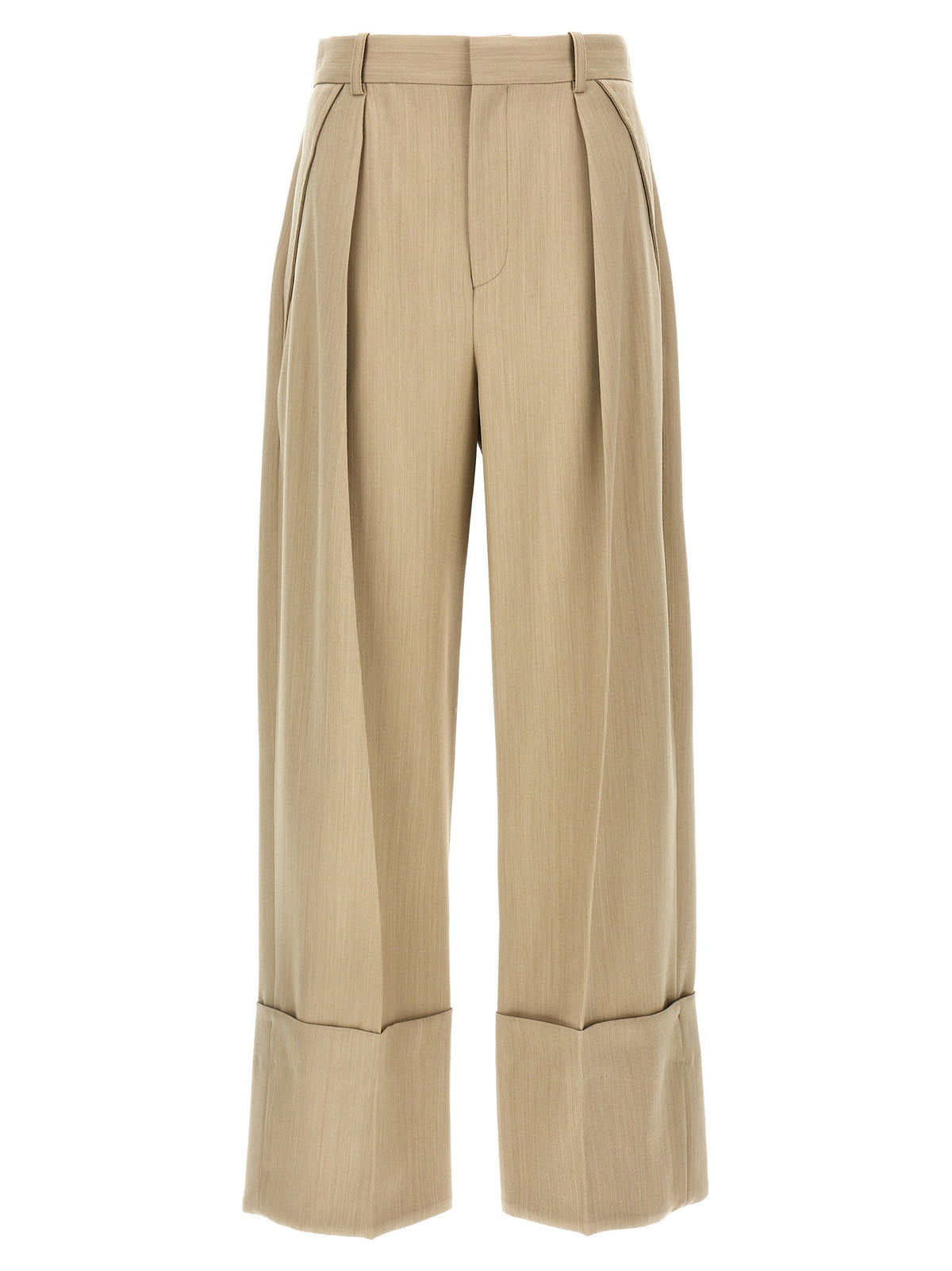 Victoria Beckham Maxi Turn-up Pants-Trousers-[Adult]-[Female]-6 UK-Beige-2022 Online Blue Zone Planet