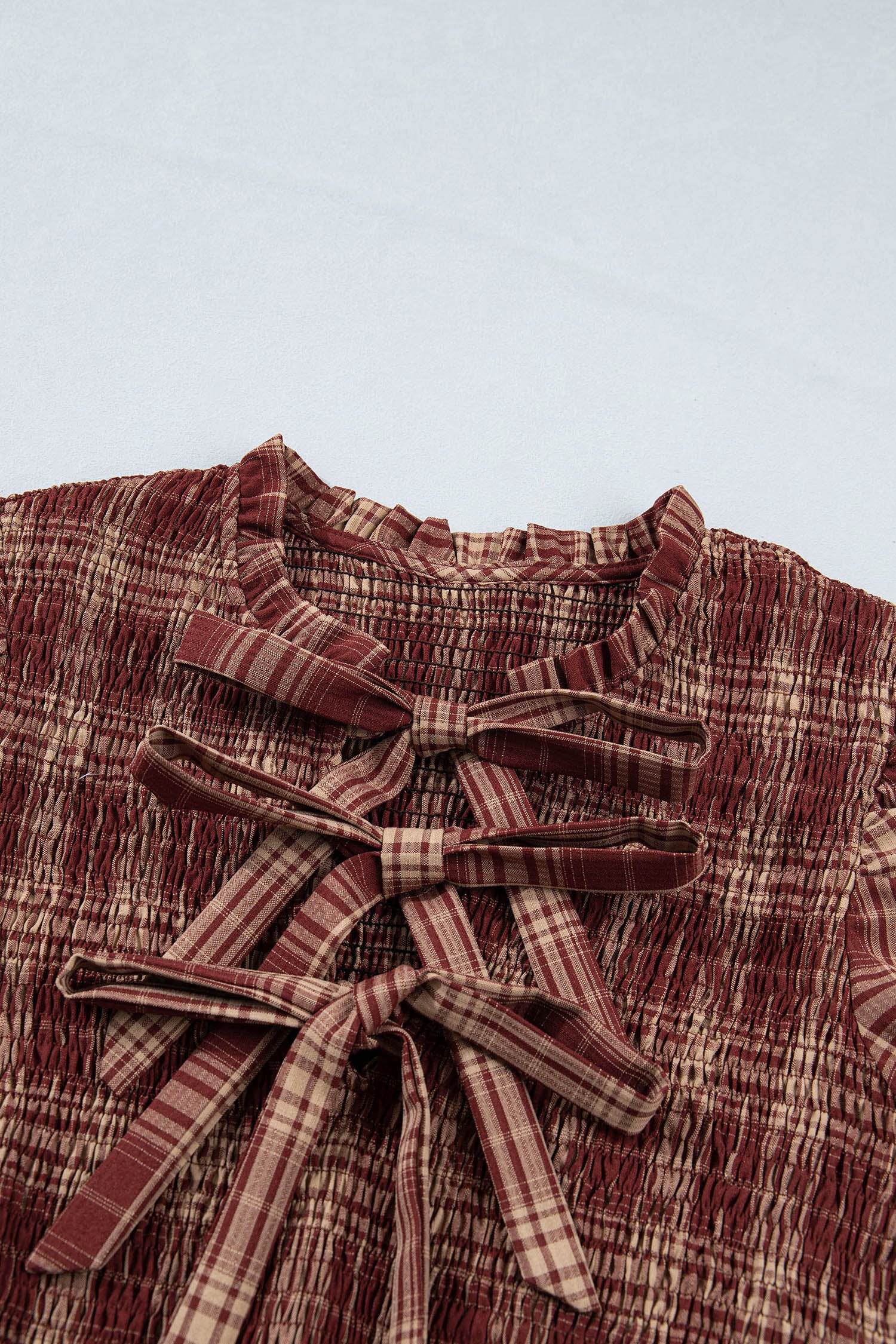 Red Vintage Plaid Knot Front Smocked High Waist Midi Dress-TOPS / DRESSES-[Adult]-[Female]-2022 Online Blue Zone Planet