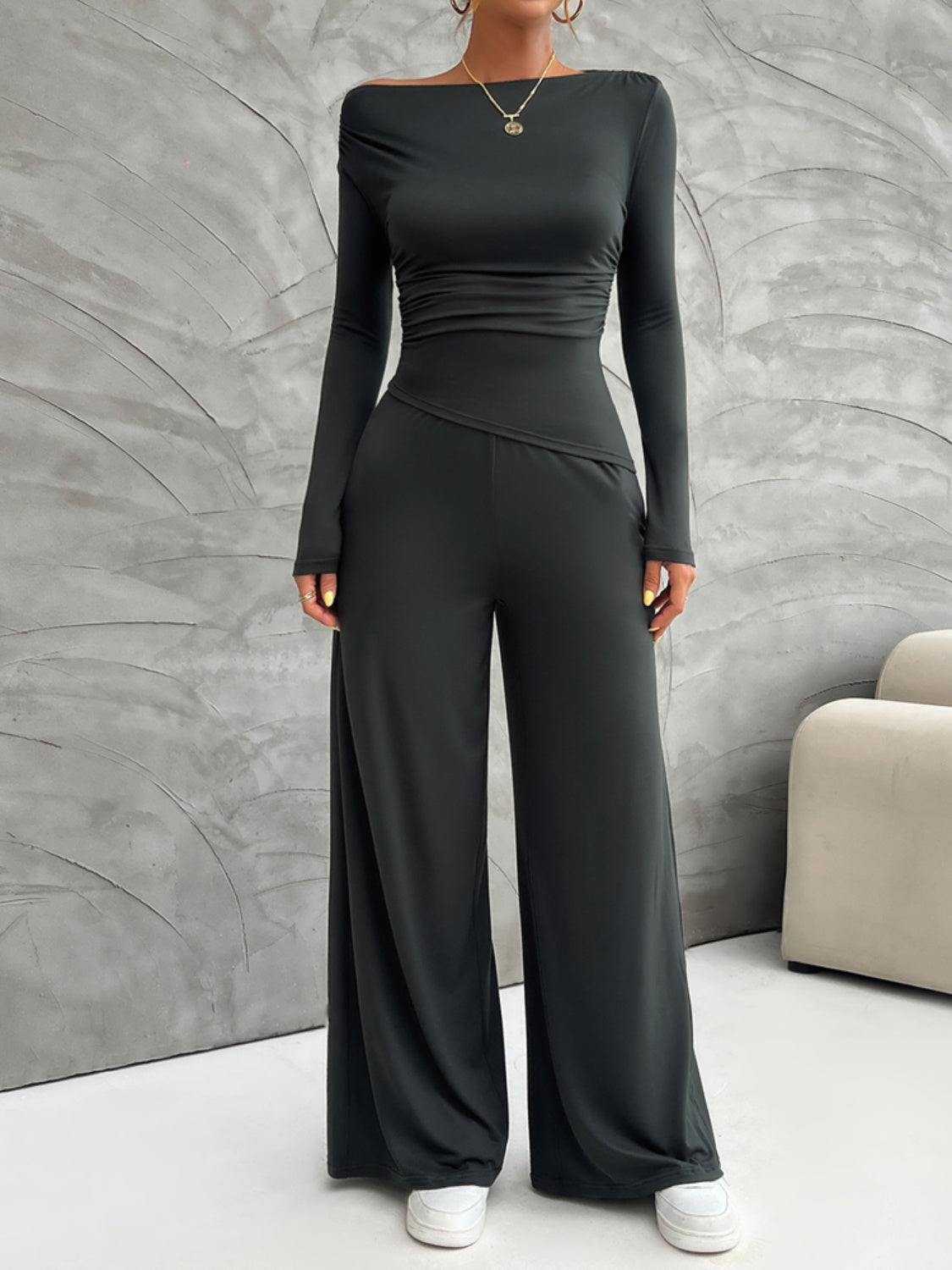 Long Sleeve Top and Wide Leg Pants Set-TOPS / DRESSES-[Adult]-[Female]-2022 Online Blue Zone Planet