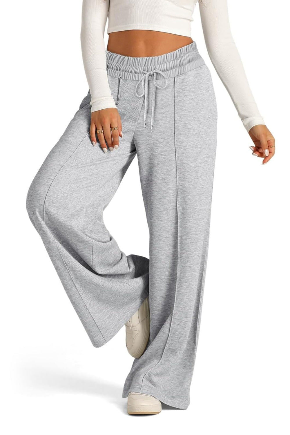 Drawstring Elastic Waist Wide Leg Pants-BOTTOMS SIZES SMALL MEDIUM LARGE-[Adult]-[Female]-2022 Online Blue Zone Planet