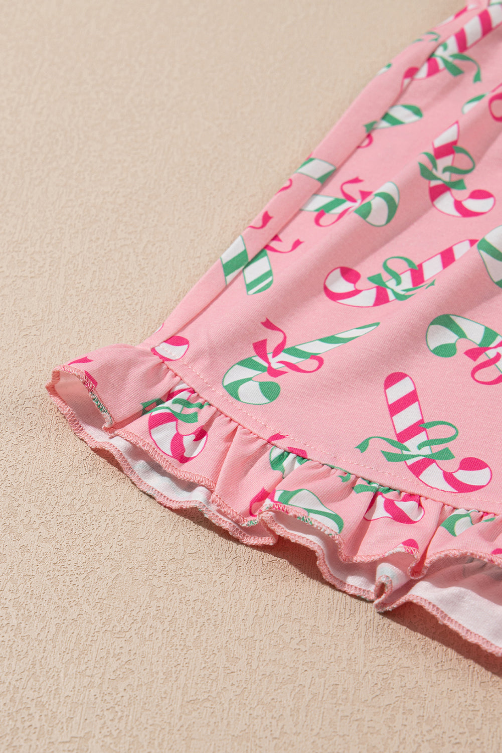 Pink Christmas Candy Cane Print Pocketed Knotted Pajama Set-Loungewear & Sleepwear/Sleepwear-[Adult]-[Female]-2022 Online Blue Zone Planet