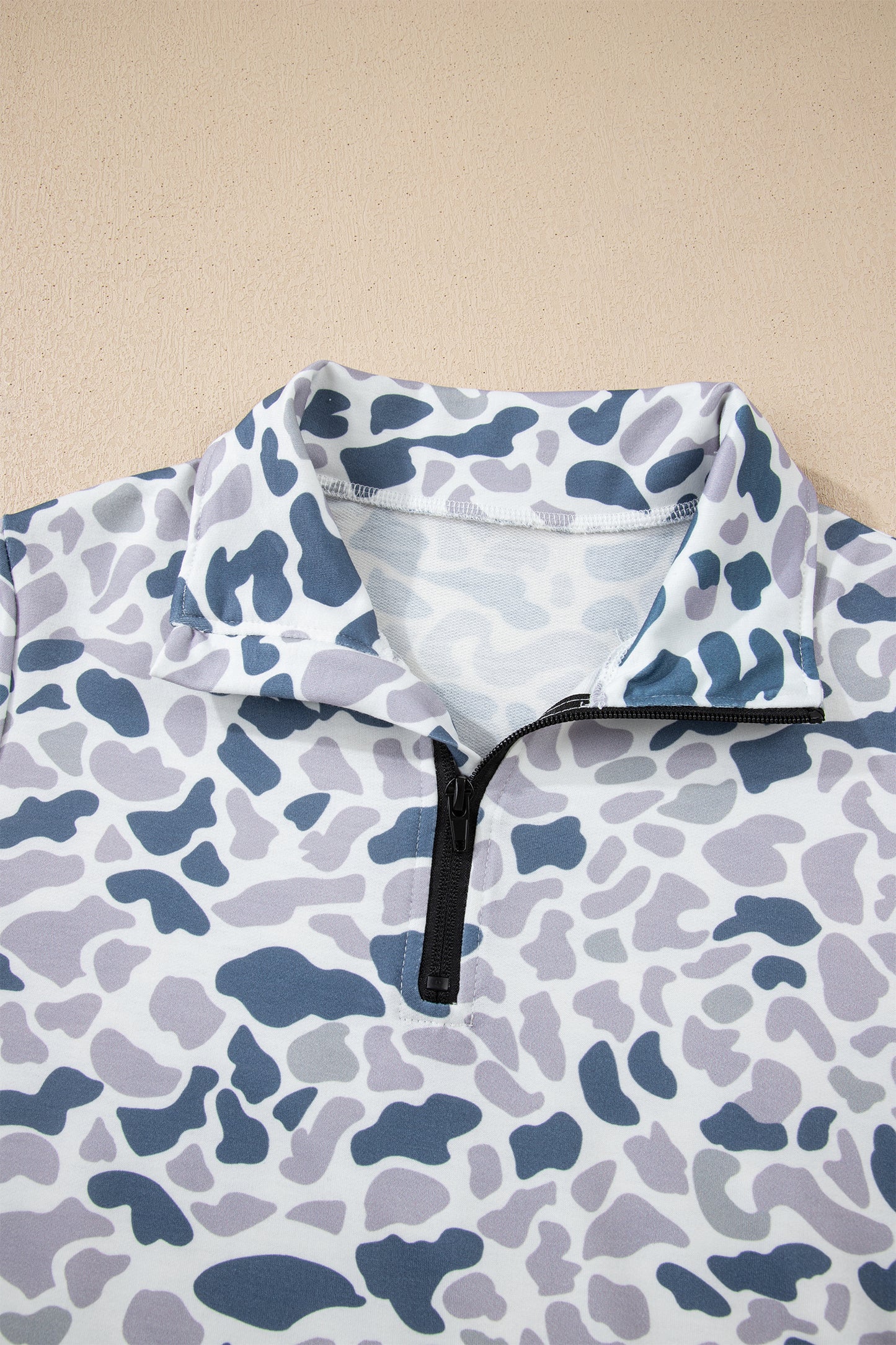 Multicolour Camouflage Print Kangaroo Pocket Zip Collar Pullover Sweatshirt-Tops/Sweatshirts & Hoodies-[Adult]-[Female]-2022 Online Blue Zone Planet